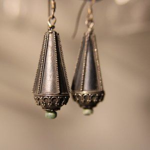 Vintage, Bali Inspired Tarnished Silver Drop Earrings